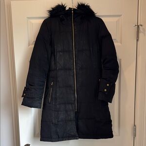 Calvin Klein Women's Black Fur-Trimmed Coat - Size S